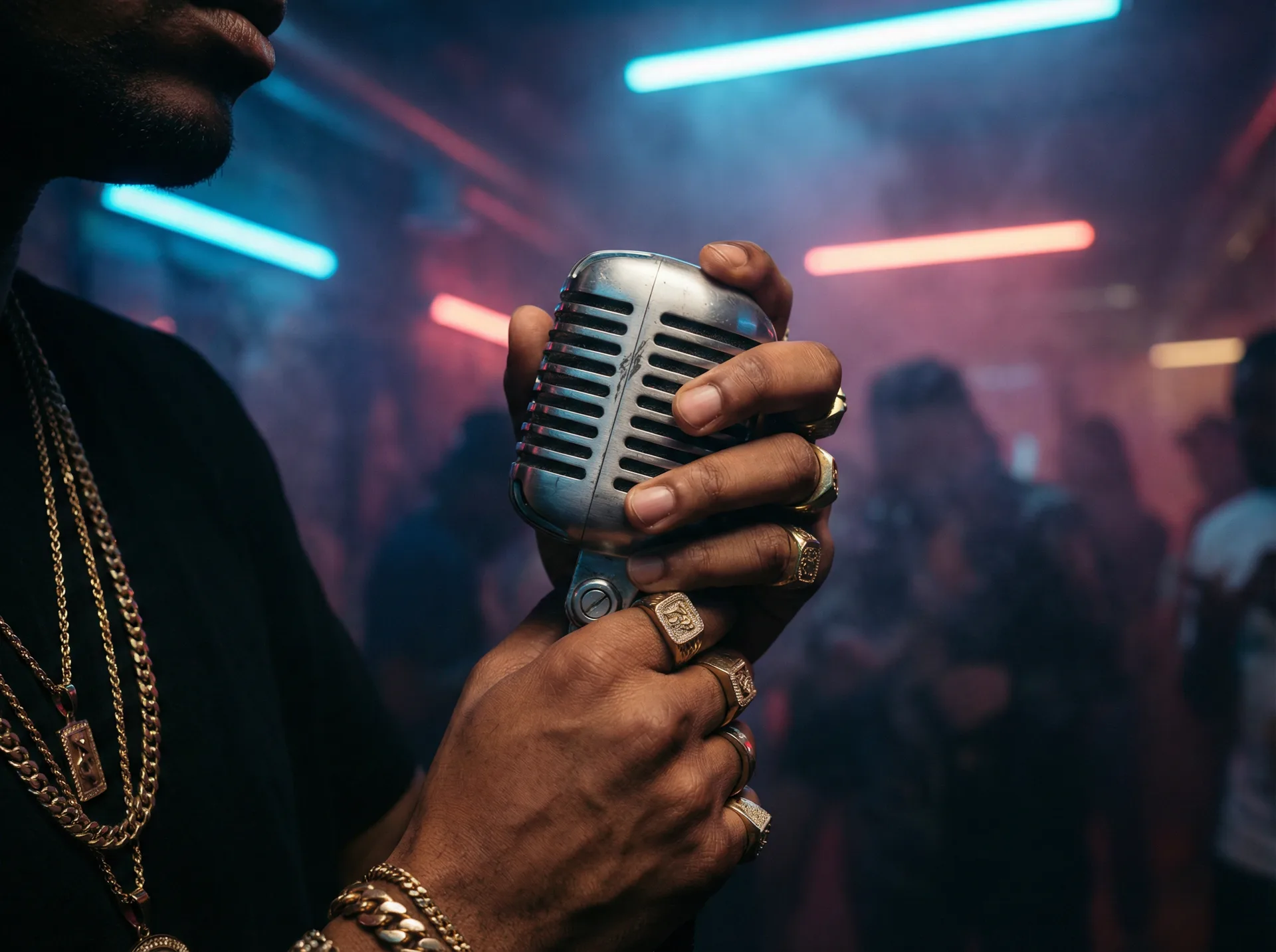 色虎视频 - 说唱歌手手持麦克风特写